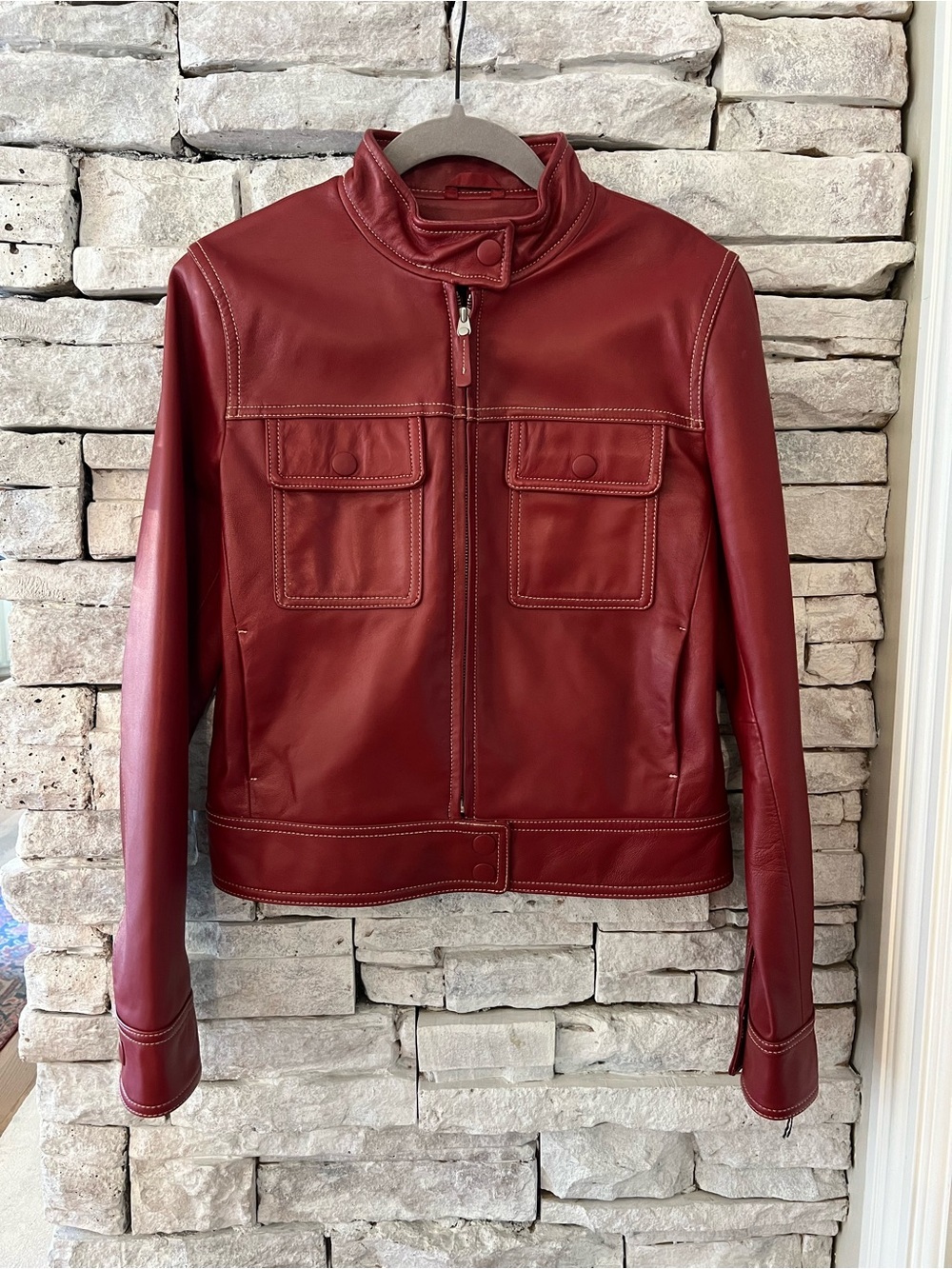 Kenneth Cole Reaction Women's Deep Red 100% Leather Jacket Y2K Size Medium